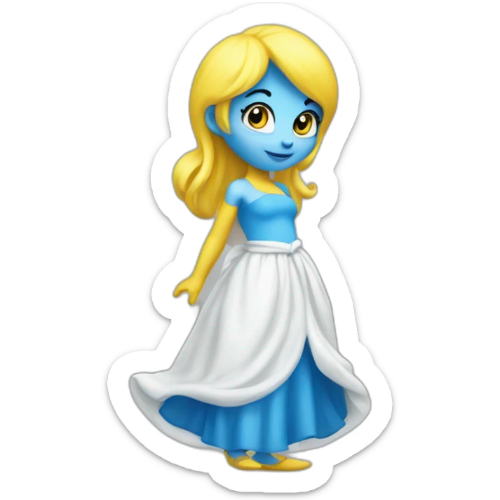 smurfette, blue skin, yellow hair, white dress sticker