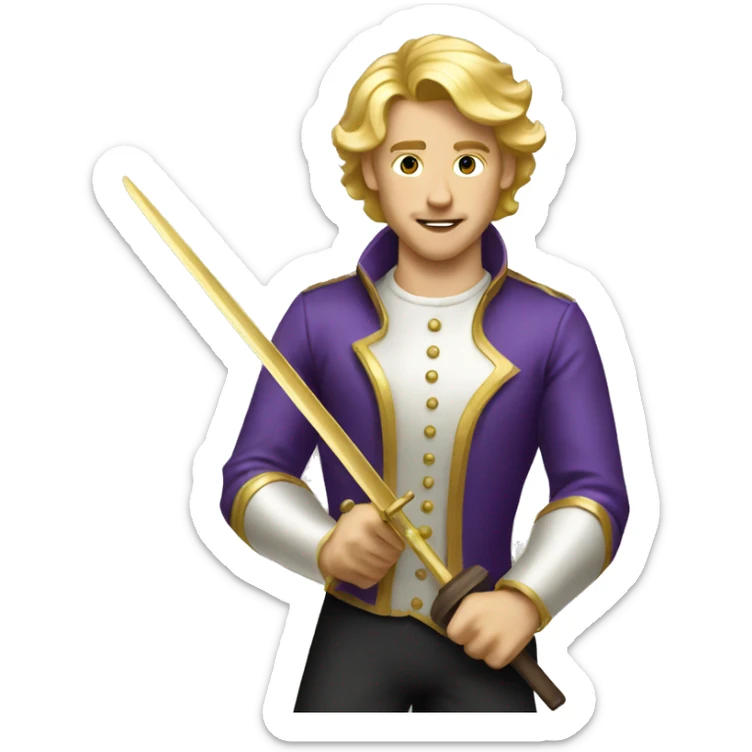 Gold gilded violet vintage man blonde hair fencing  sticker