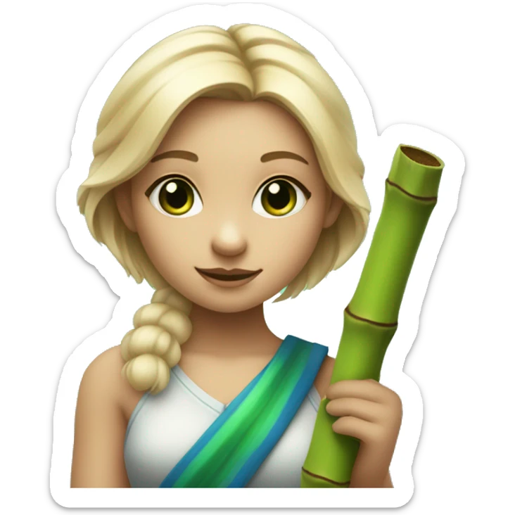 Girl with blonde hair and blue highlights and green eyes and koala ears holding bamboo stick  sticker