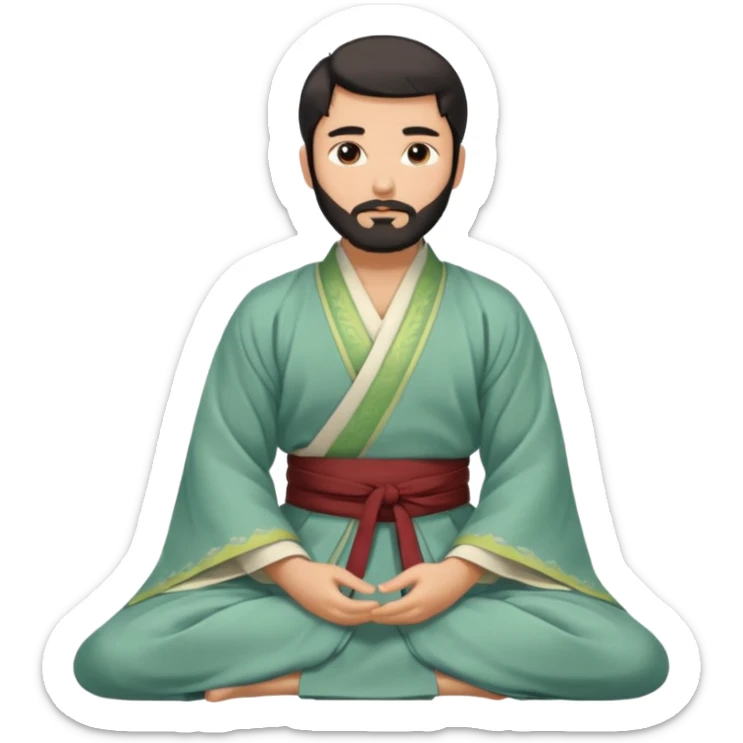 Beautiful man with lightly tan skin and dark beard in Hanfu sitting on the ground sticker