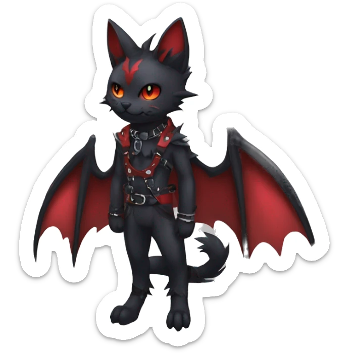 cool edgy black punk red ethereal fantasy nargacuga-bat-cat-Fakemon collar harness full body sticker