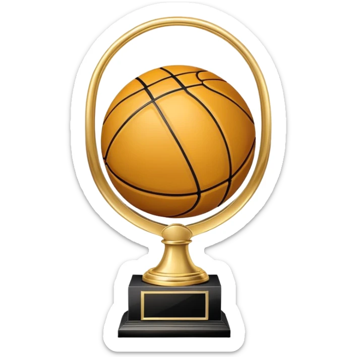 gleaming gold basketball trophy, polished gold basketball with classic seams sticker