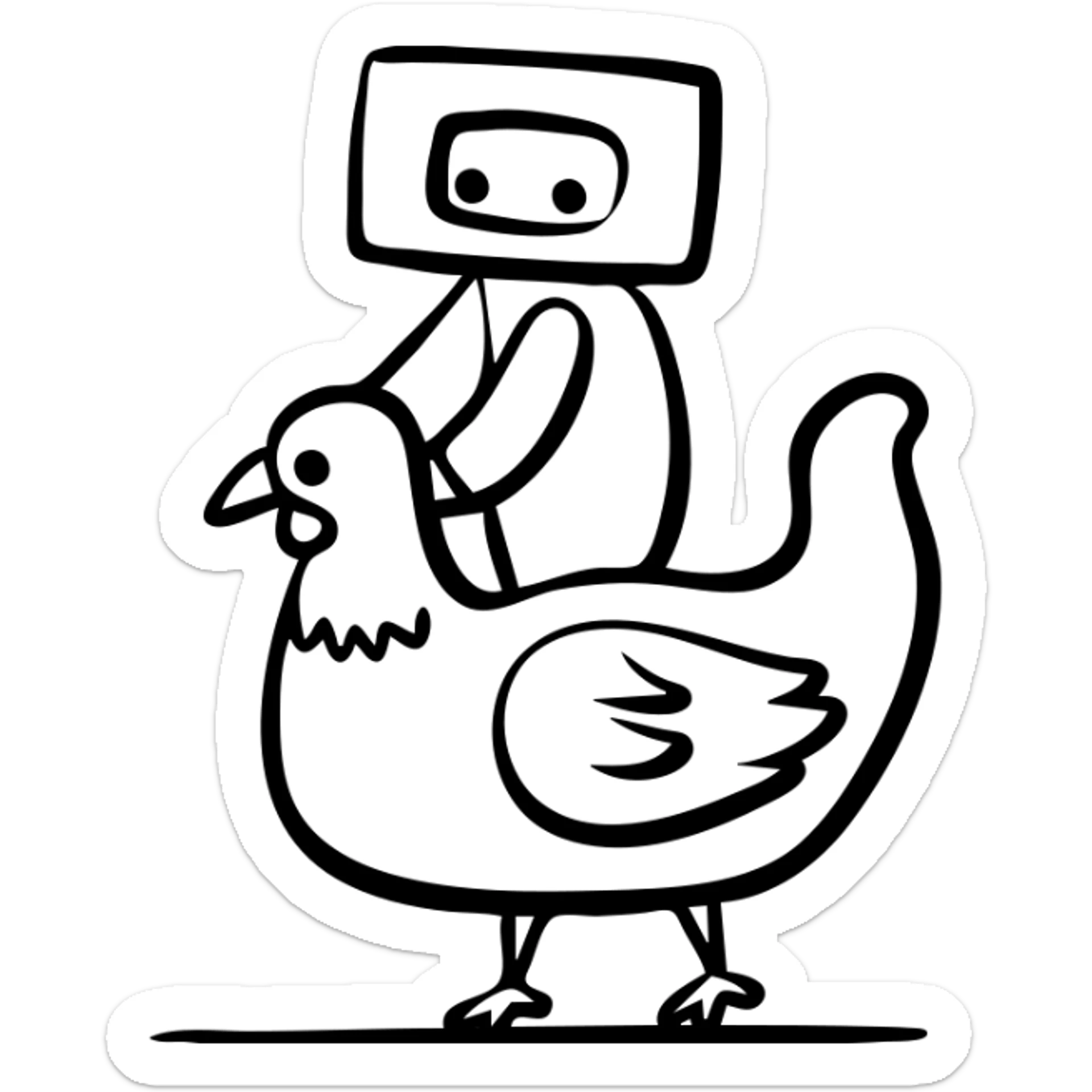 Minecraft chicken jockey - a small pixelated baby zombie riding on top of a white chicken, blocky style sticker