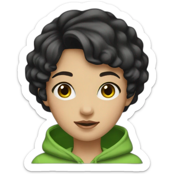 Girl-with-short-black-hair-to-ruffle-and-green-hoodie sticker