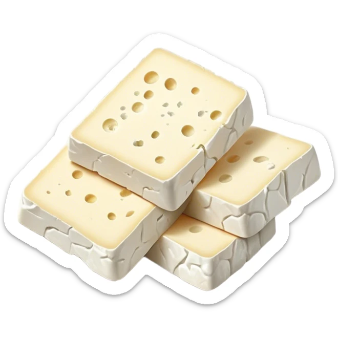 Feta Cheese Cinematic Realistic Feta Cheese Dish Emoji, depicted as slices of tangy, creamy feta cheese served on a plate, rendered with crisp textures and soft, natural lighting. sticker