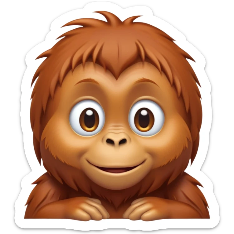 cinematic-realistic-orangutan-baby-portrait-emoji,-head-tilted-playfully-and-inquisitively,-with-a-gentle,-expressive-face-accented-by-soft,-flowing-fur-and-round,-sparkling-eyes-brimming-with-warmth,-simplified-yet-irresistibly-adorable-feature sticker