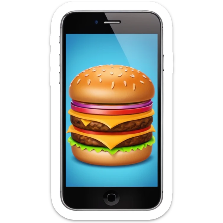 a phone that has a picture of a hamburguer in the frames of the phone not outside sticker
