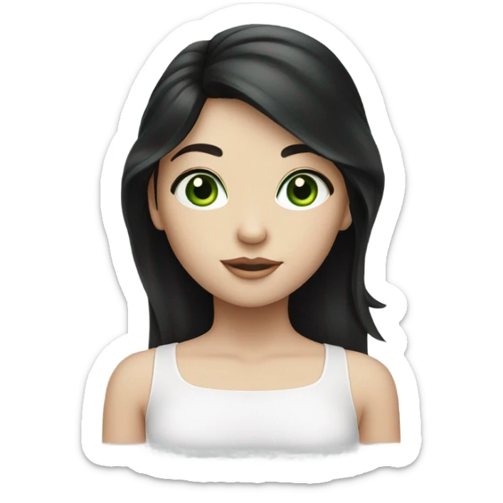 A girl has white skin, black hair and green eyes sticker