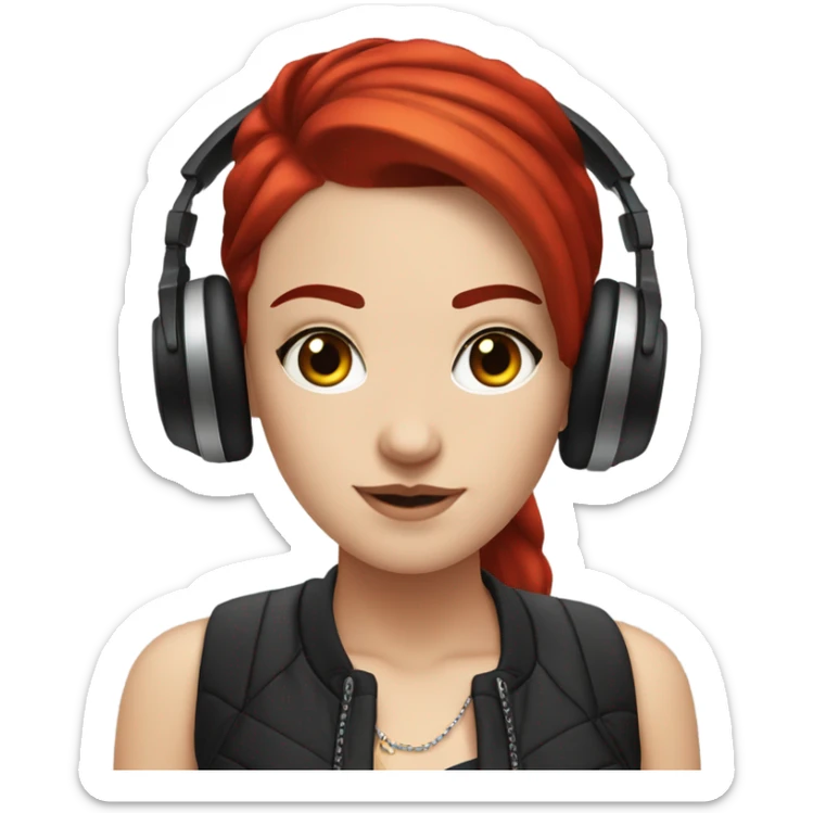white girl with red hair and eyebrow piercing and dark hair djing sticker
