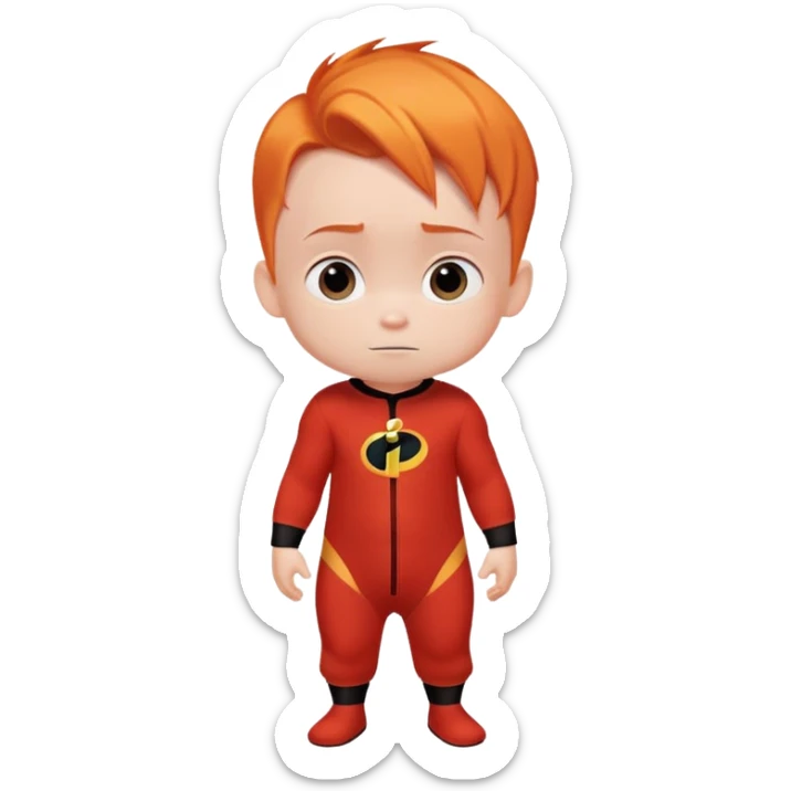 baby Jack Jack from The Incredibles with orange hair in red onesie sticker