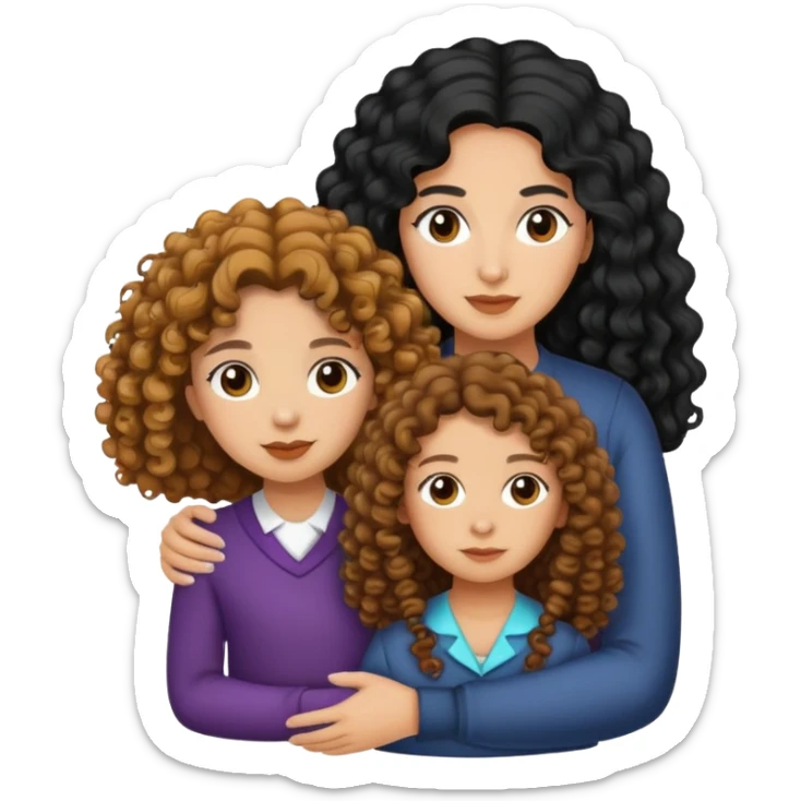 Aunt black long hair light medium skin, and niece tan curly hair sticker