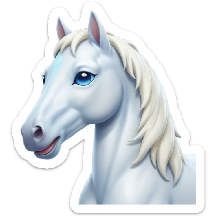 Cinematic Cute Yawning White Horse Portrait Emoji, Head tilted slightly with a dramatic, wide-open yawn, revealing a soft white fur with a subtle shimmer, floppy ears slightly drooping, round blue eyes barely open in drowsy contentment, Simplified yet irresistibly adorable features, highly detailed, glowing with a soft, cozy glow, high shine, relaxed yet expressive, stylized with a touch of whimsy, bright and endearing, soft glowing outline, capturing the essence of a sleepy yet affectionate horse, so drowsy it feels like it could stretch out of the screen and curl up for a nap! sticker