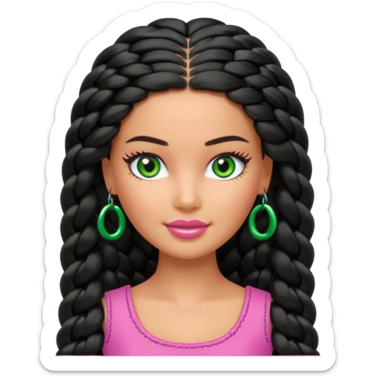 Barbie with olive skin, long black braided hair and green eyes sticker