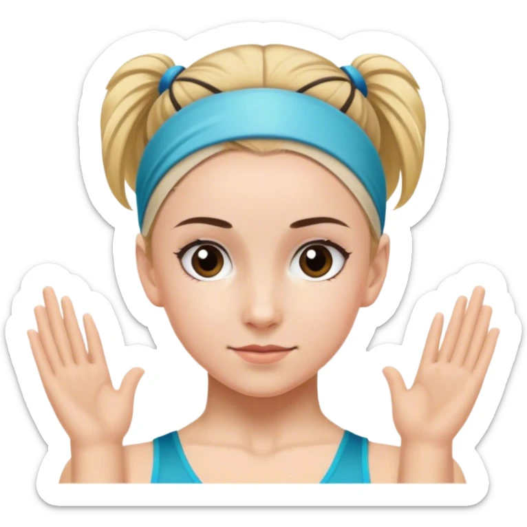 The face of a gymnast in a sports headband sticker
