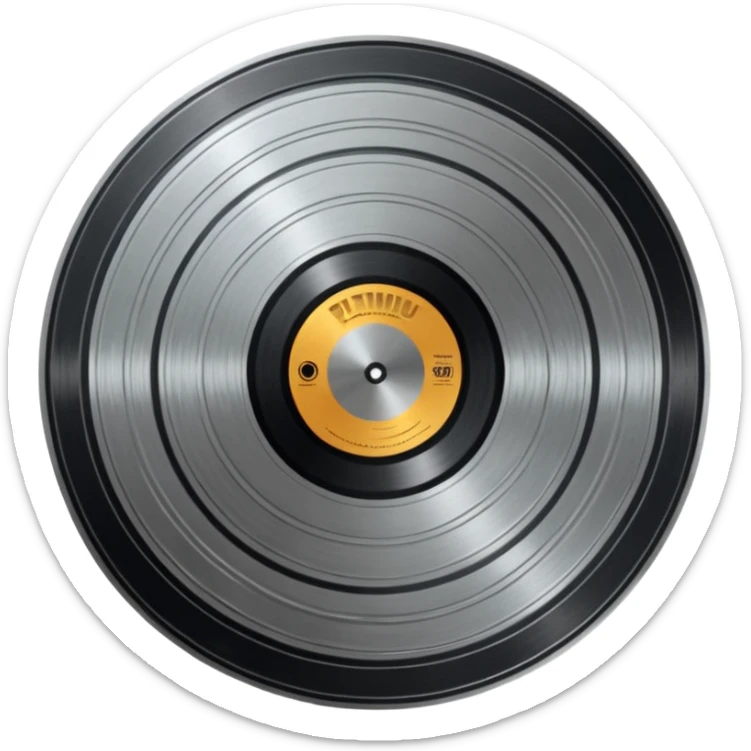 A dark metal platinum music award plaque The center features a relief of a or stylized vinyl record in a slightly darker metallic tone sticker