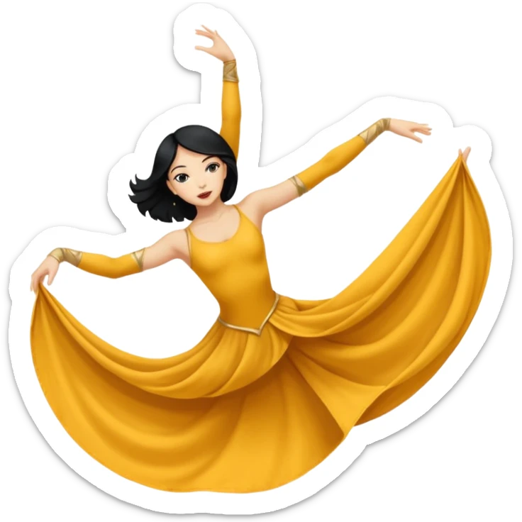 Emoji de una mujer pelinegra blanca bailarina de danza aerea haciendo figuras en la tela en el aire  sticker