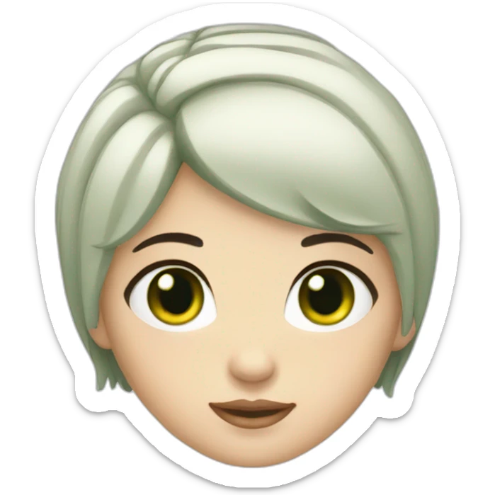 girl with green eyes and black short bob hair and white skin sticker