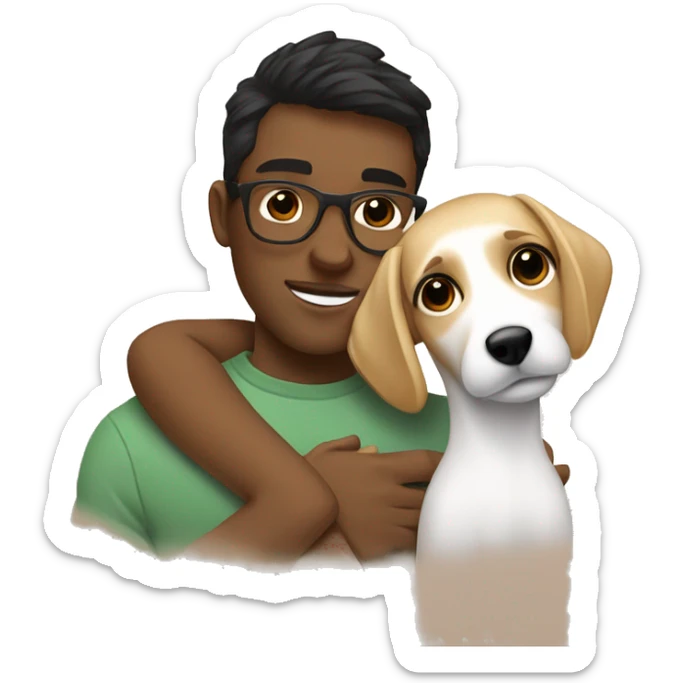Blonde girl and her white boyfriend with brown hair and glasses cuddling a jack Russell  sticker