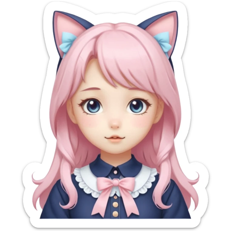 Shiny Blushing Cute Kawaii Beautiful Pastel Lolita Anime Catgirl Trending Style Cottagecore Pastelcore  sticker