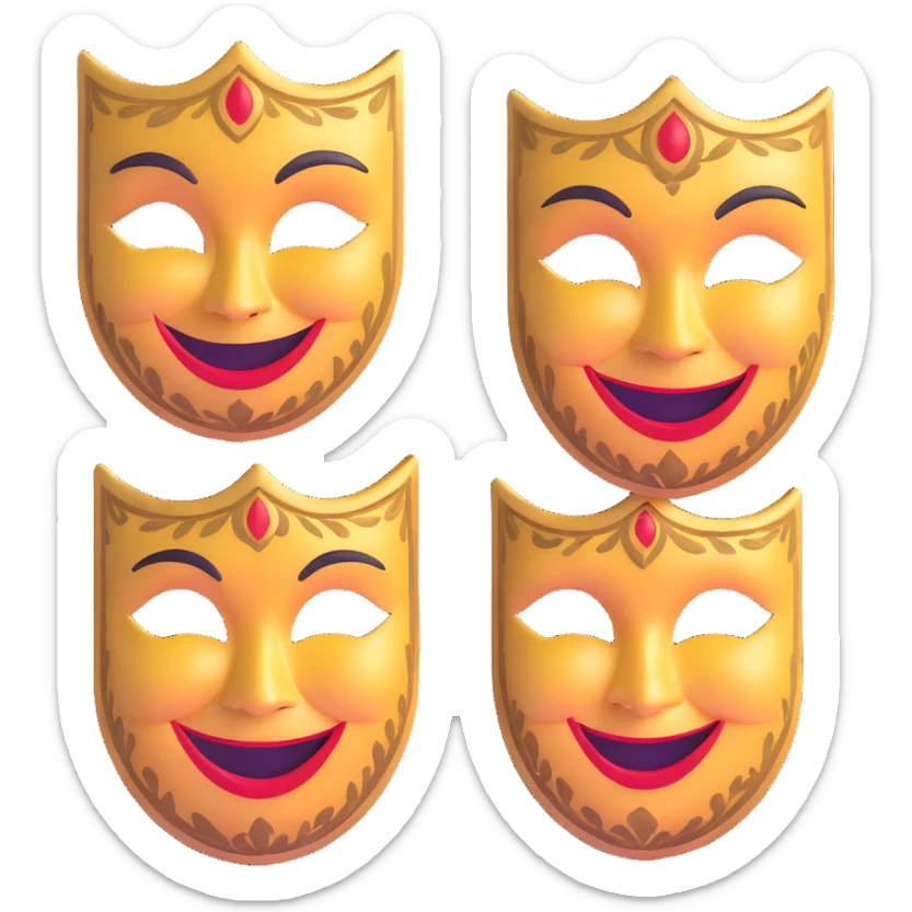 classic Greek drama masks, traditional comedy with smile and tragedy with frown, ornate theater masks sticker