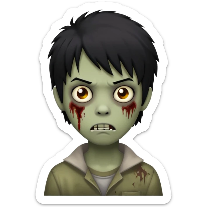 Boy, zombie, black hair, medium long, emo, shaggy, dark, spooky, creepy expression emoji sticker