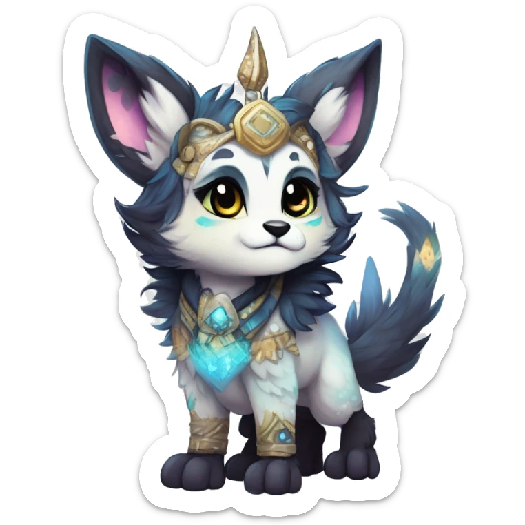Cool cute Kawaii edgy ethereal futuristic modern epic fantasy animal sparkle fursona Fionbri creature by griffsnuff & LiLaiRa & Falvie full body sticker