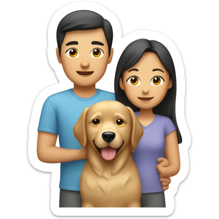 asian family with two young children and a  Retriever dog  sticker