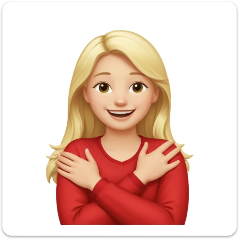 arms crossed holding neck laughing long, blonde hair girl sticker