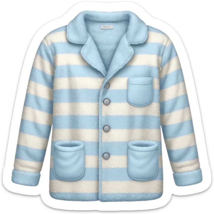 emoji of an isolated fluffy fleece pajama top with soft pastel vertical stripes, plush fuzzy texture, light grey and pastel blue tones, button-down long sleeves, neatly folded flat-lay, no person, no body, no mannequin, cozy warm winter mood, soft shading sticker