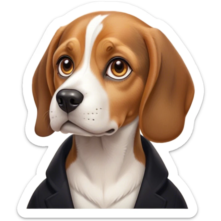 Cinematic Noble Beagle Portrait Emoji, Poised and regal, with a compact, sturdy build and a well-groomed coat of white, brown, and black, deep-set soulful hazel eyes, Simplified yet sharp and sophisticated features, highly detailed, glowing with a soft, dignified glow, high shine, intelligent and loyal, stylized with an air of strength, focused and attentive, soft glowing outline, capturing the essence of a watchful and confident companion, so majestic it feels as though it could step out of the screen with effortless authority! sticker