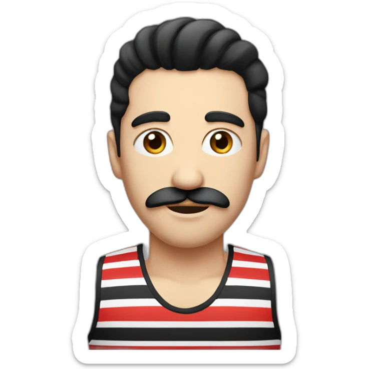 man with so long black hair, long moustache and striped black and red tank top sticker