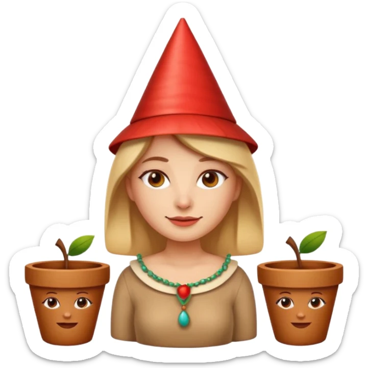 cartoon Apple iOS emoji style woman, pastel colors, Chilean wooden kitchen background, clay pots, warm light, detailed and clean vector art sticker