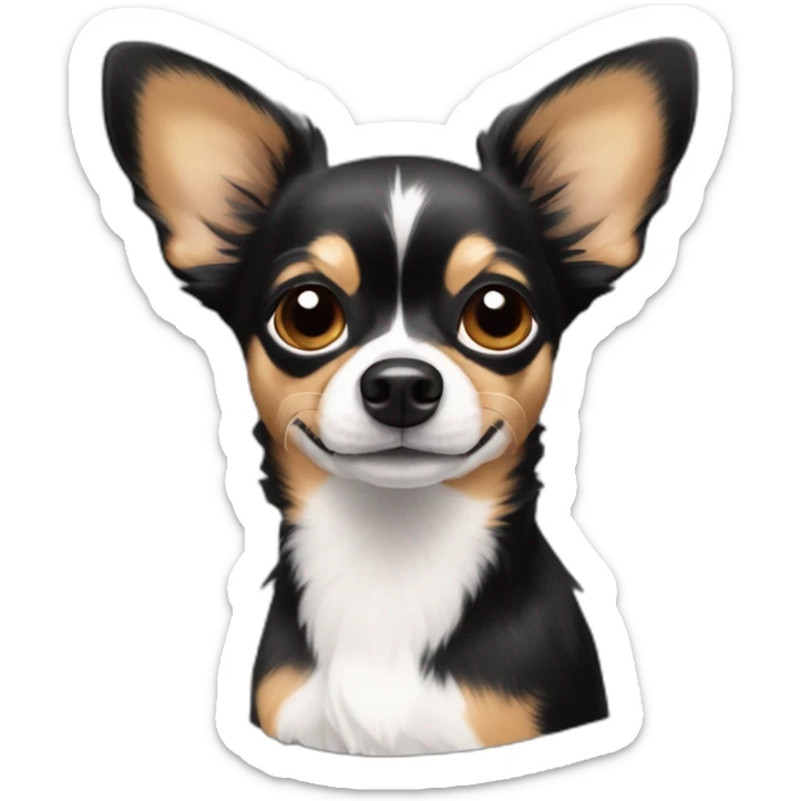 Black tan papillon Chihuahua dog with some white markings on snout and chest sticker