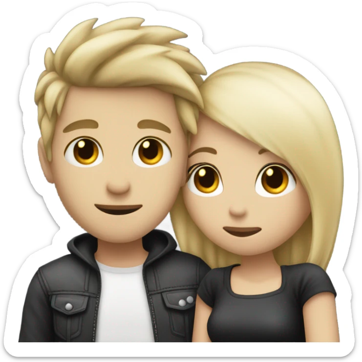 Emo couple hugging  guy with emo hair black lip rings hair and girl with blonde hair sticker