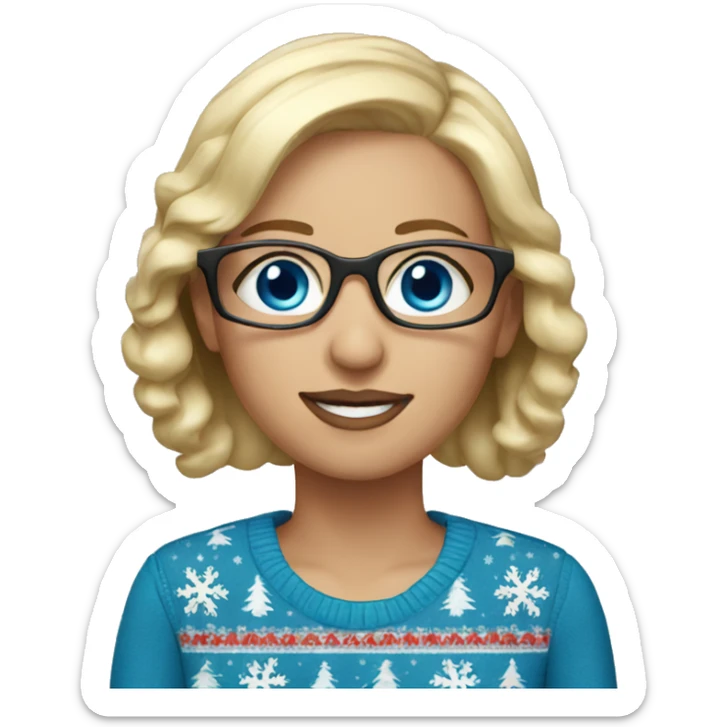 Realistic blonde woman with blue eyes and glasses wearing Christmas clothes  sticker