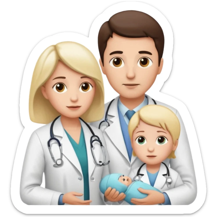 American doctor explaining to mother with sick child. for Family Medicine emoji with for family  sticker