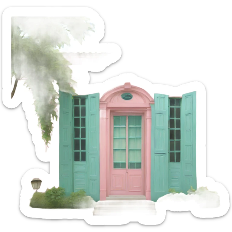 full view on a pink with green shutters and light blue door 19th century villa  sticker