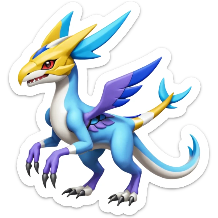 Colorful Meloetta-Latios-Wargreymon-Sergal-Pokémon-Digimon-Fakémon-fusion-hybrid-creature sticker