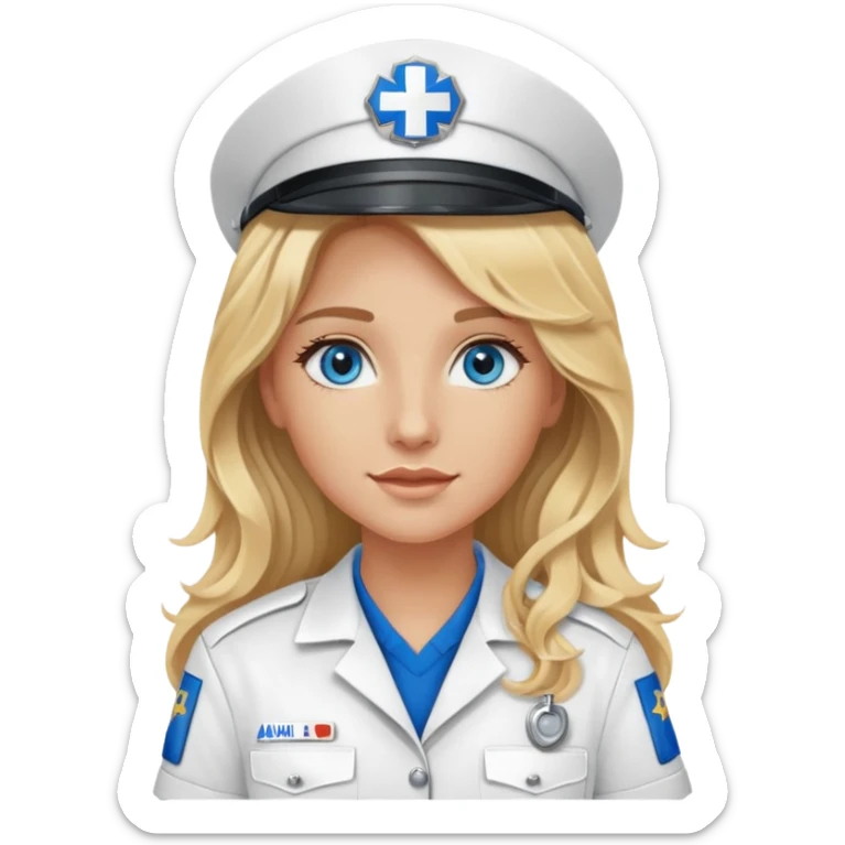 Ambulance driver girl with long wavy blonde hair and blue eyes  sticker