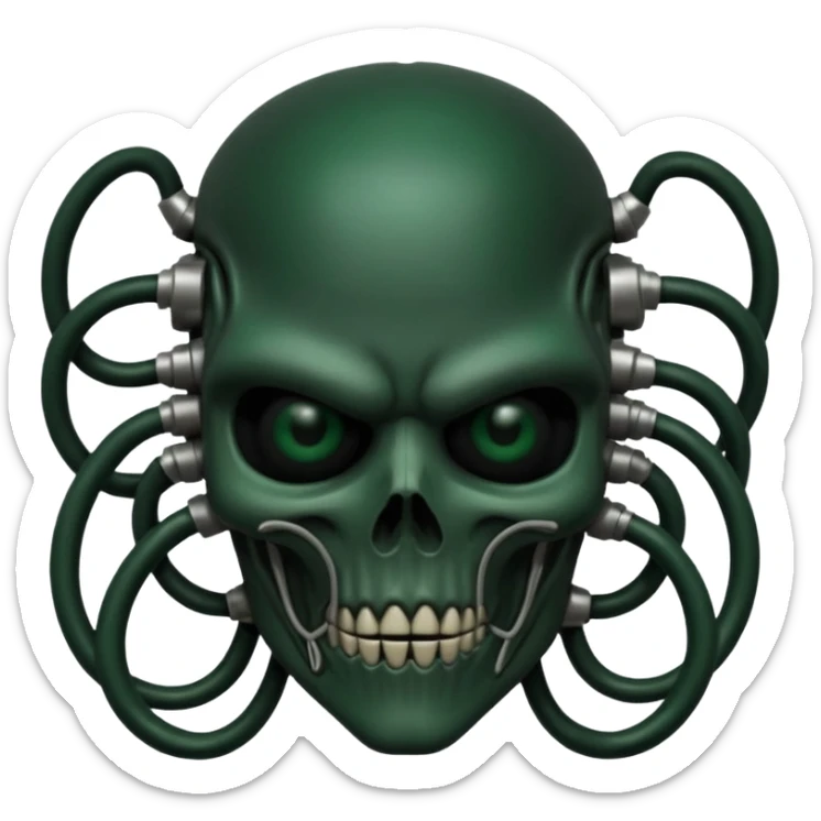 HR giger, wires, dark green, black flesh undead, head. dark bones and skin sticker