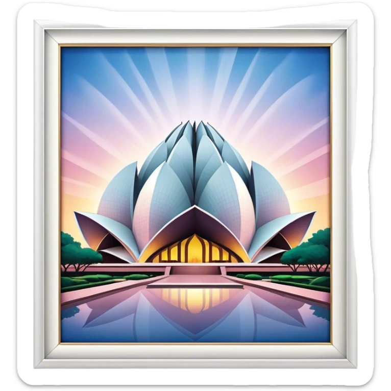 Cinematic Realistic Lotus Temple Landmark Emoji, showcasing the modern architectural marvel with petal‚Äêlike structures rendered with dynamic lighting and graceful textures. sticker