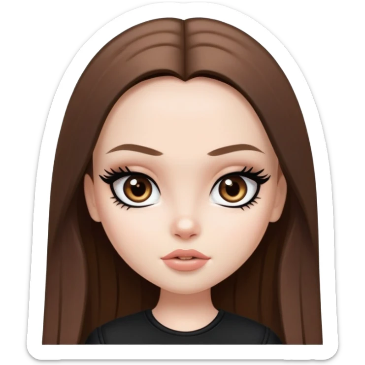 pretty bratz girl, long straight brown hair, brown eyes, black eyeliner, pale skin, black clothes sticker
