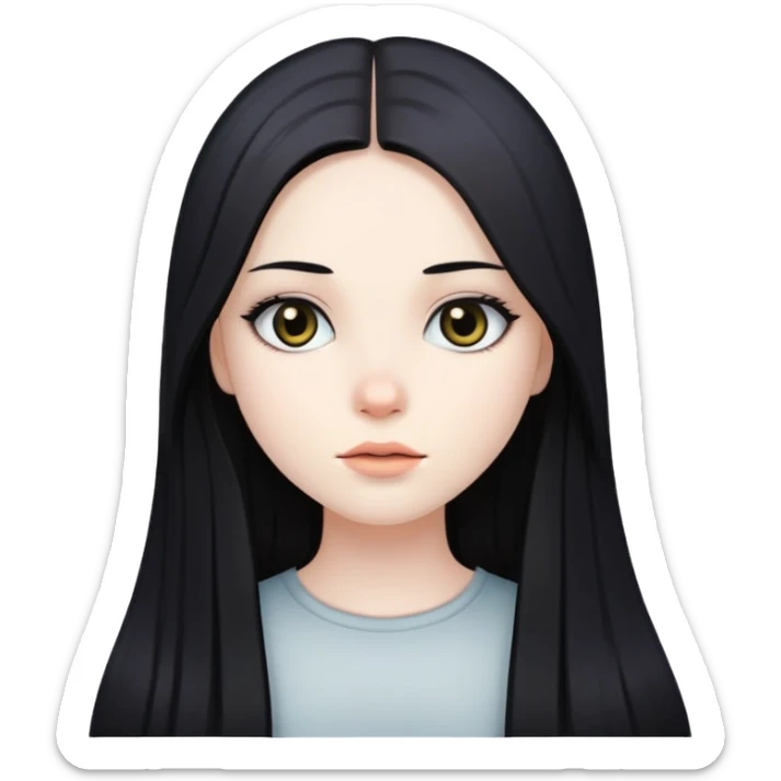 girl with long straight black hair, pale skin, dark eyes sticker