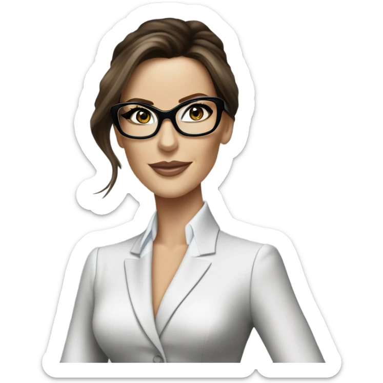  Realistic classy photo Kate Beckinsale blue eyes wearing glasses in a business meeting high fashion  sticker