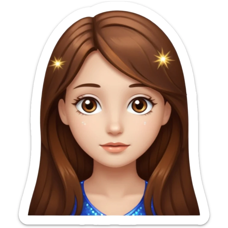 beautiful girl with long and brown hair and brown eyes with sparkles by herside sticker