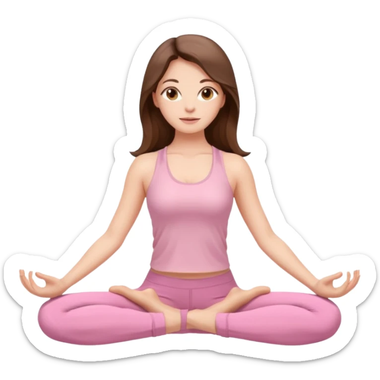 woman with long brunette hair light brown eyes in yoga pose light pink yoga clothes sticker