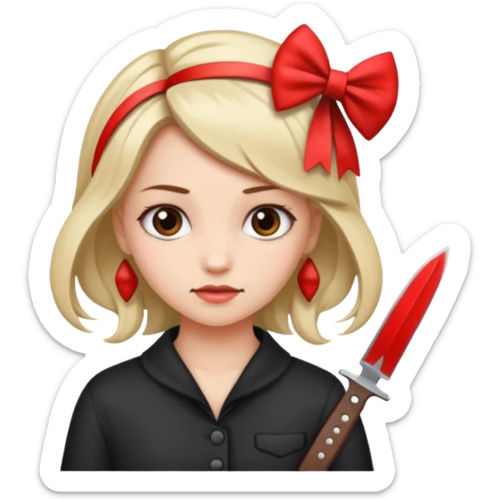 Photo of a killer girl with a knife and a graphic bow in her hair sticker