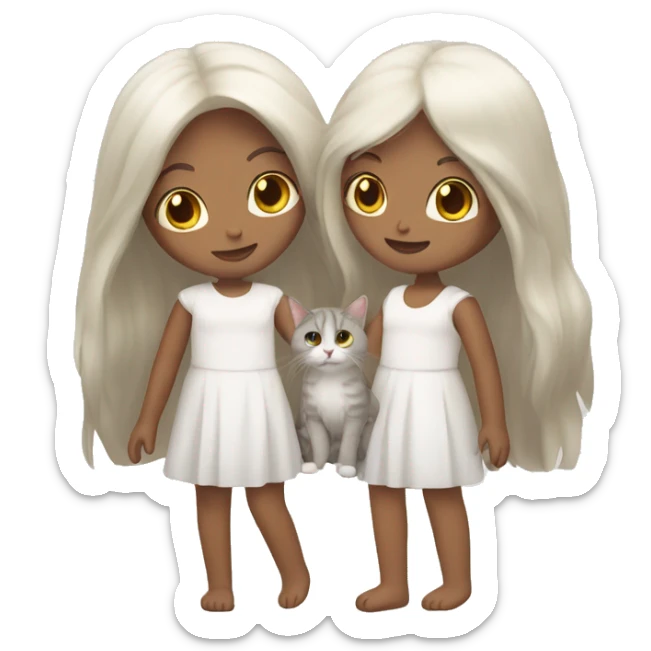 Two long hair girls with white skin and two cats in their hands sticker