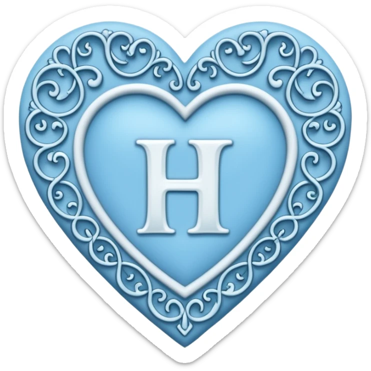 Can you make a baby blue heart with a white letter in the middle in a gothic style, the letter is H sticker