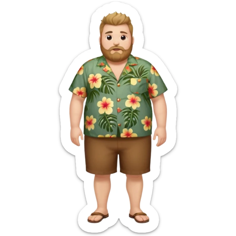 Fat white man full body wearing Hawaiian shirt brown fauxhawk and beard  sticker